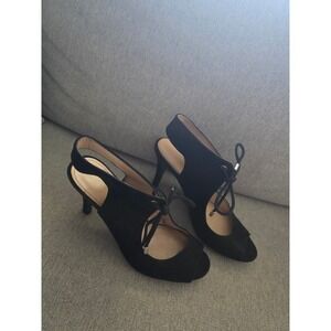 Unisa Black Faux Suede Peep Toe Lace Up Slingback Stiletto Heels Womens 7.5M